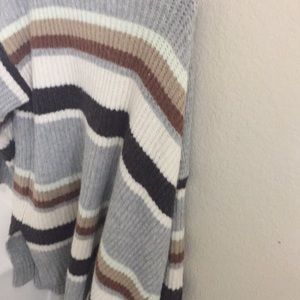 Loose knit grey cardigan with warm brown stripes